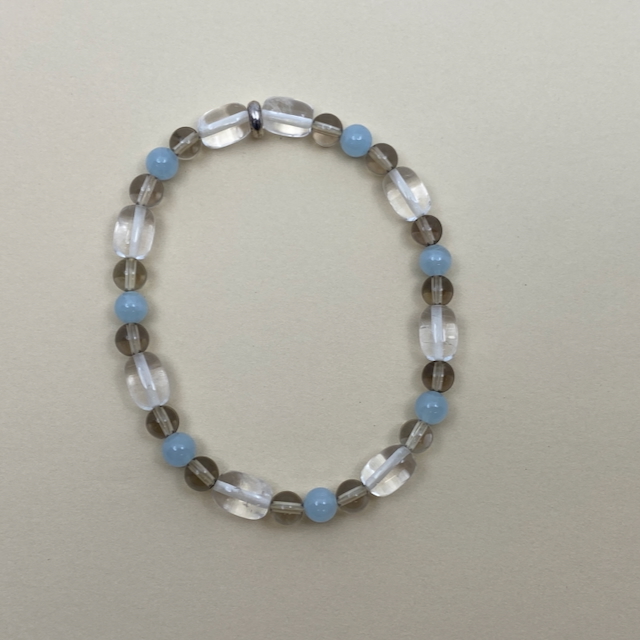 Aquamarin - Bergkristall - Rauchquarz Armband Unikat Design größer Männer