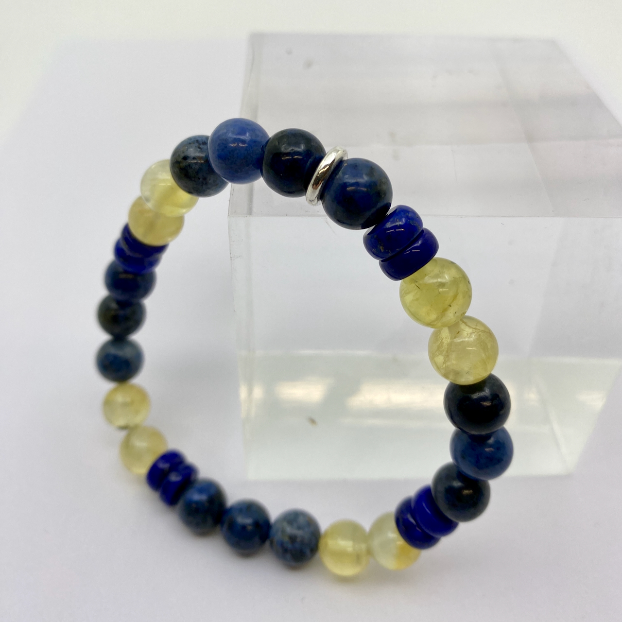 Dumortierit - Prehnit gelb - Lapis Lazuli Armband größer Männer