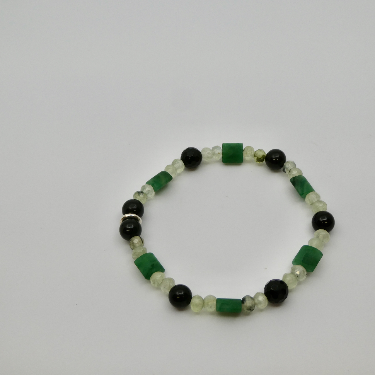 Männer Armband Turmalin schwarz - Prehnit - Prasemquarz Unikat