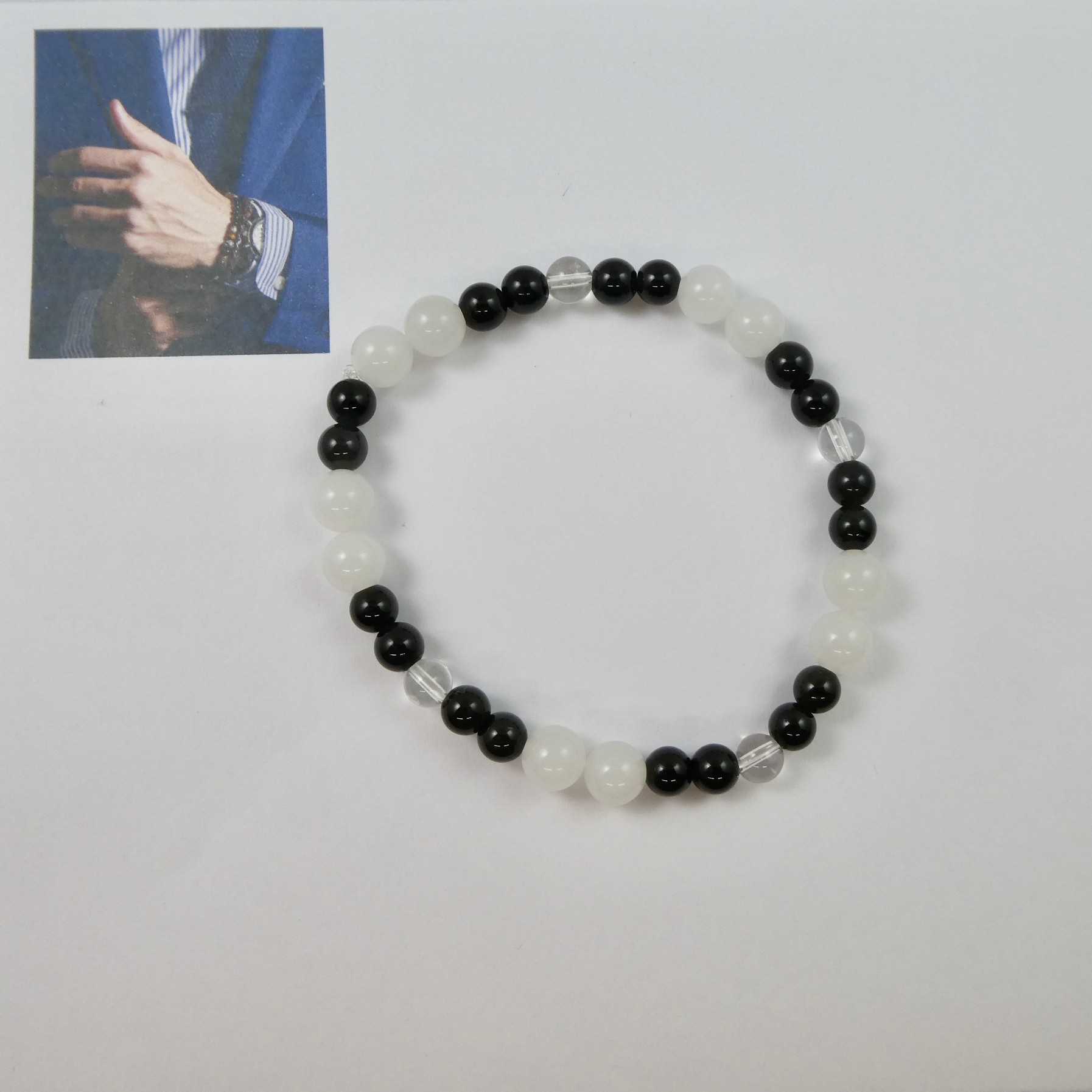 Obsidian schwarz - Bergkristall - Schneequarz Design Armband - Männerarmband Obsidian schwarz - Bergkristall - Schneequarz Design Armband - Männerarmband