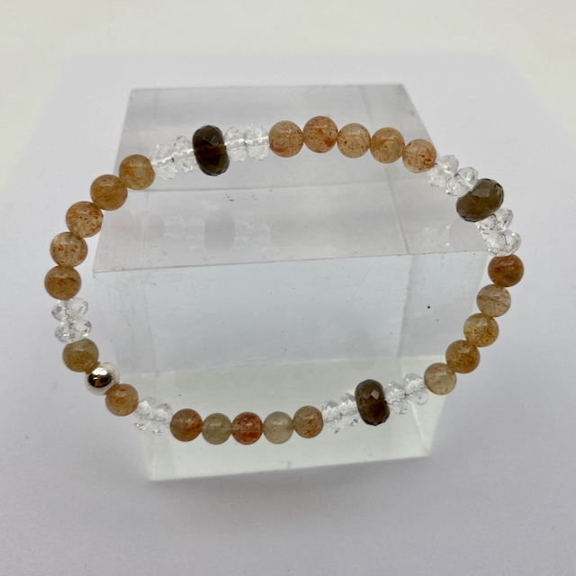 Sonnenstein - Bergkristall - Rauchquarz Design Armband größer Männer