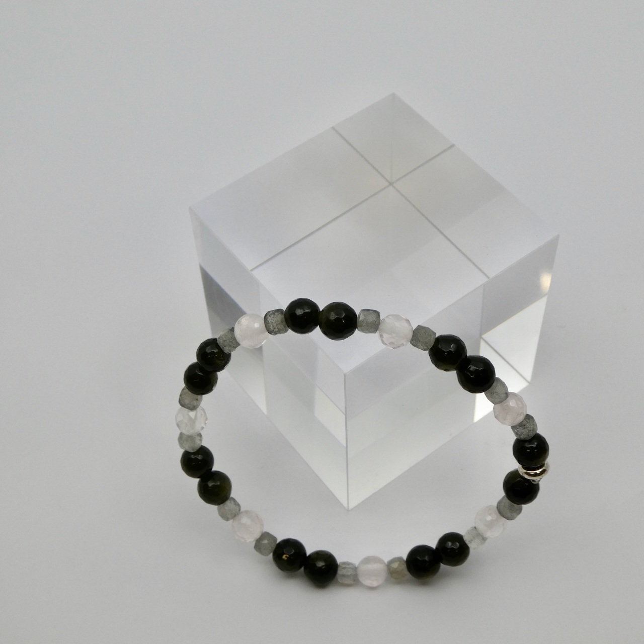 Obsidian - Rosenquarz Labradorit Armband Unikat