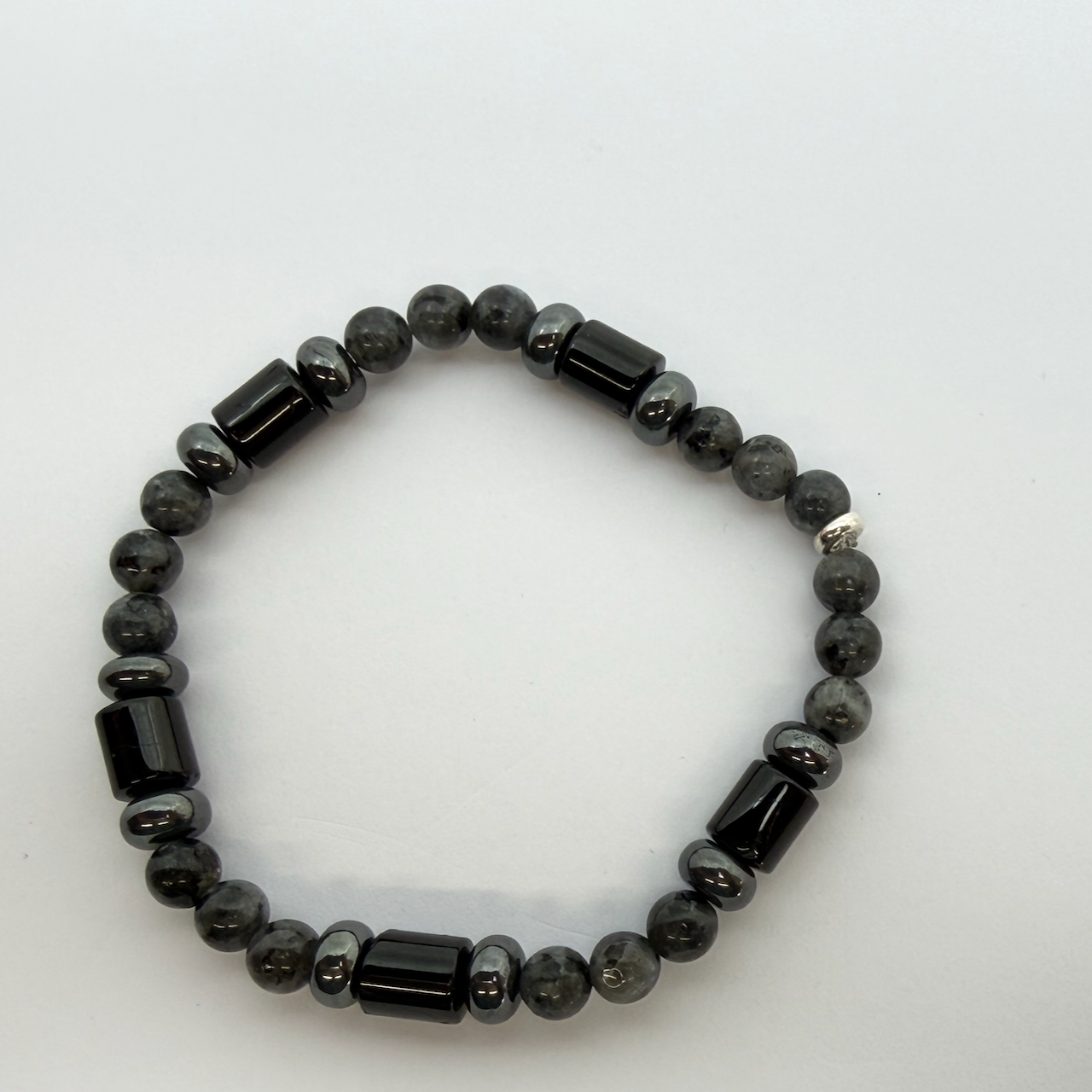 Larvikit - Turmalin schwarz Schörl - Hämatit Design Armband Unikat Männerarmband