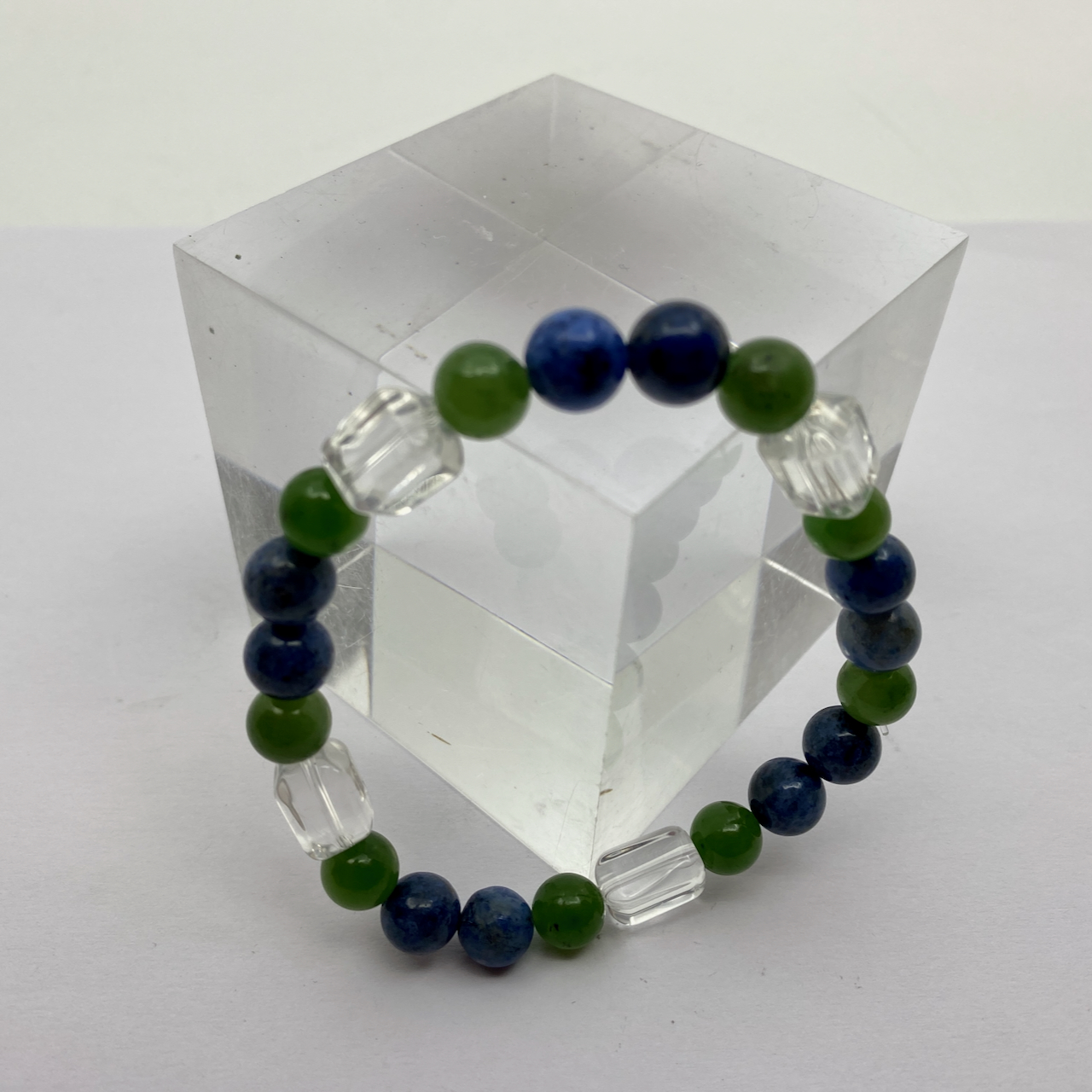 Jade-Nephrit - Dumortierit - Bergkristall Design Armband größer Männerarmband