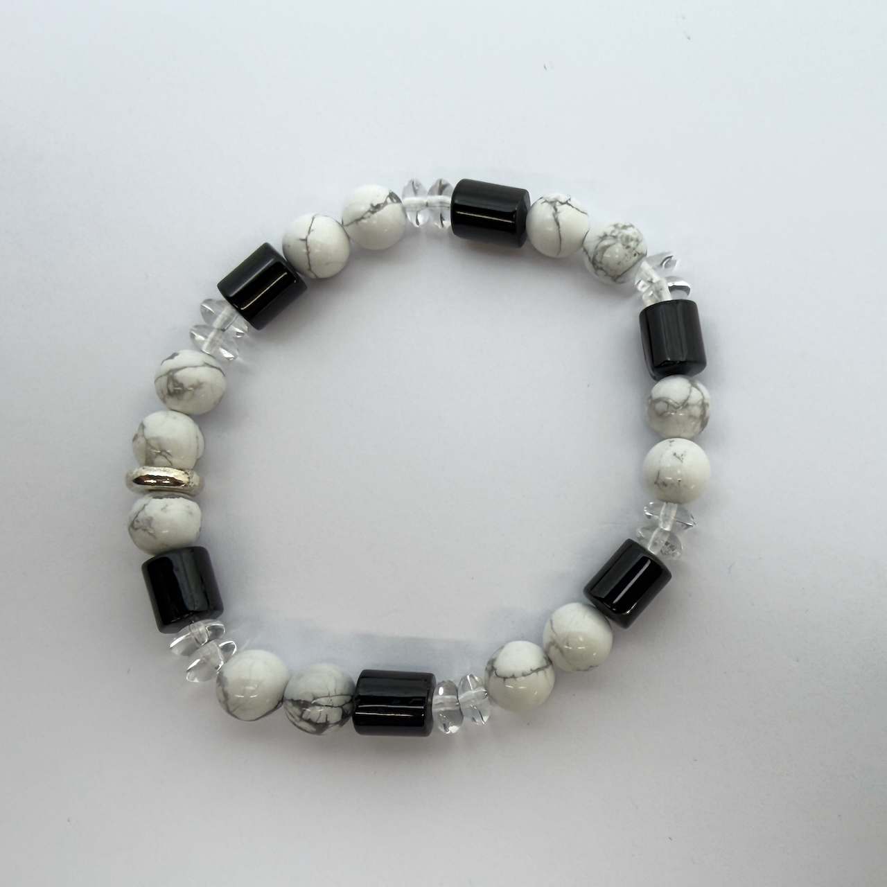 Schörl Turmalin schwarz - Magnesit - Bergkristall Design Armband Unikat Männerarmband