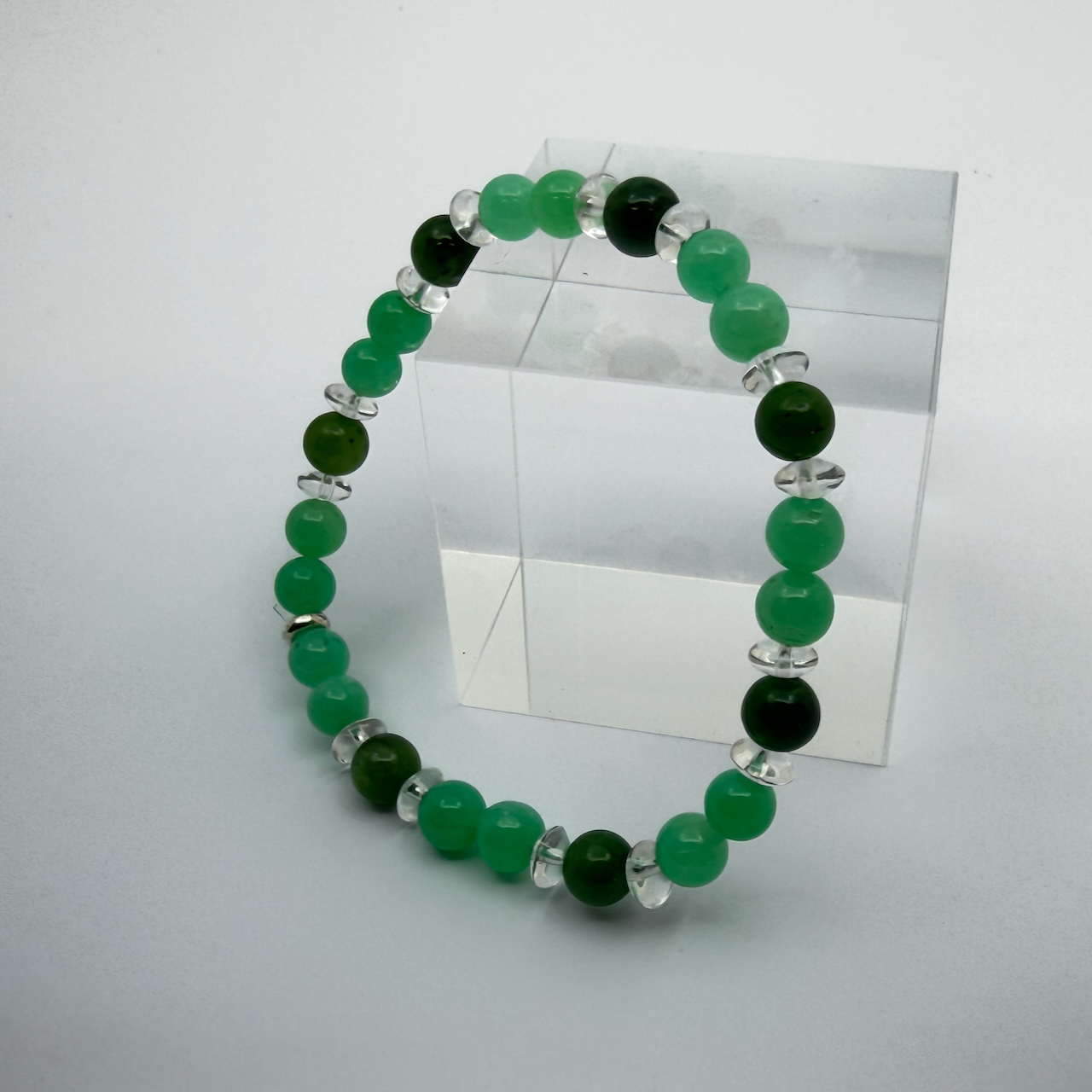 Chrysopras - Jade Nephrit - Bergkristall Design Armband Unikat Männerarmband
