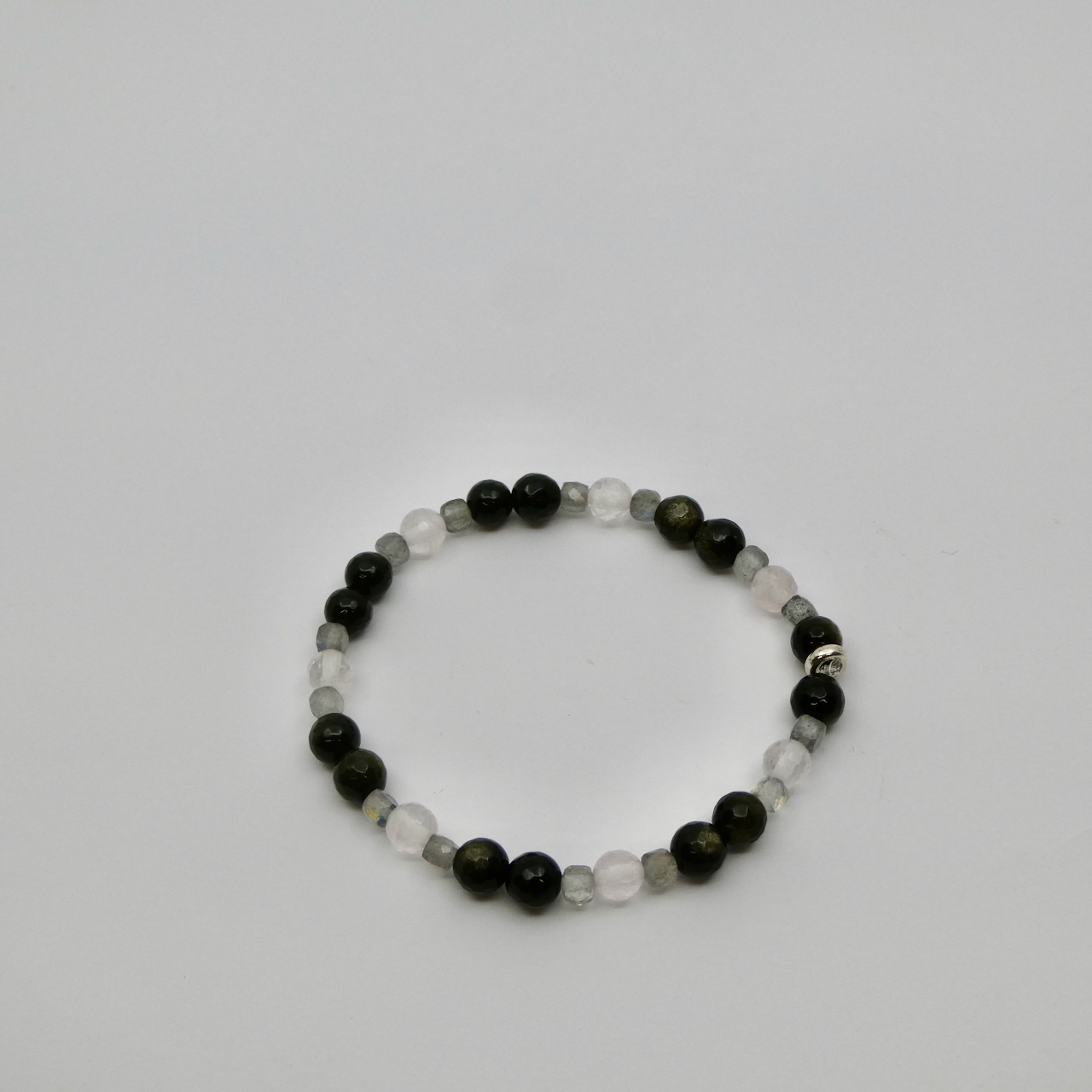 Obsidian - Rosenquarz Labradorit Armband Unikat
