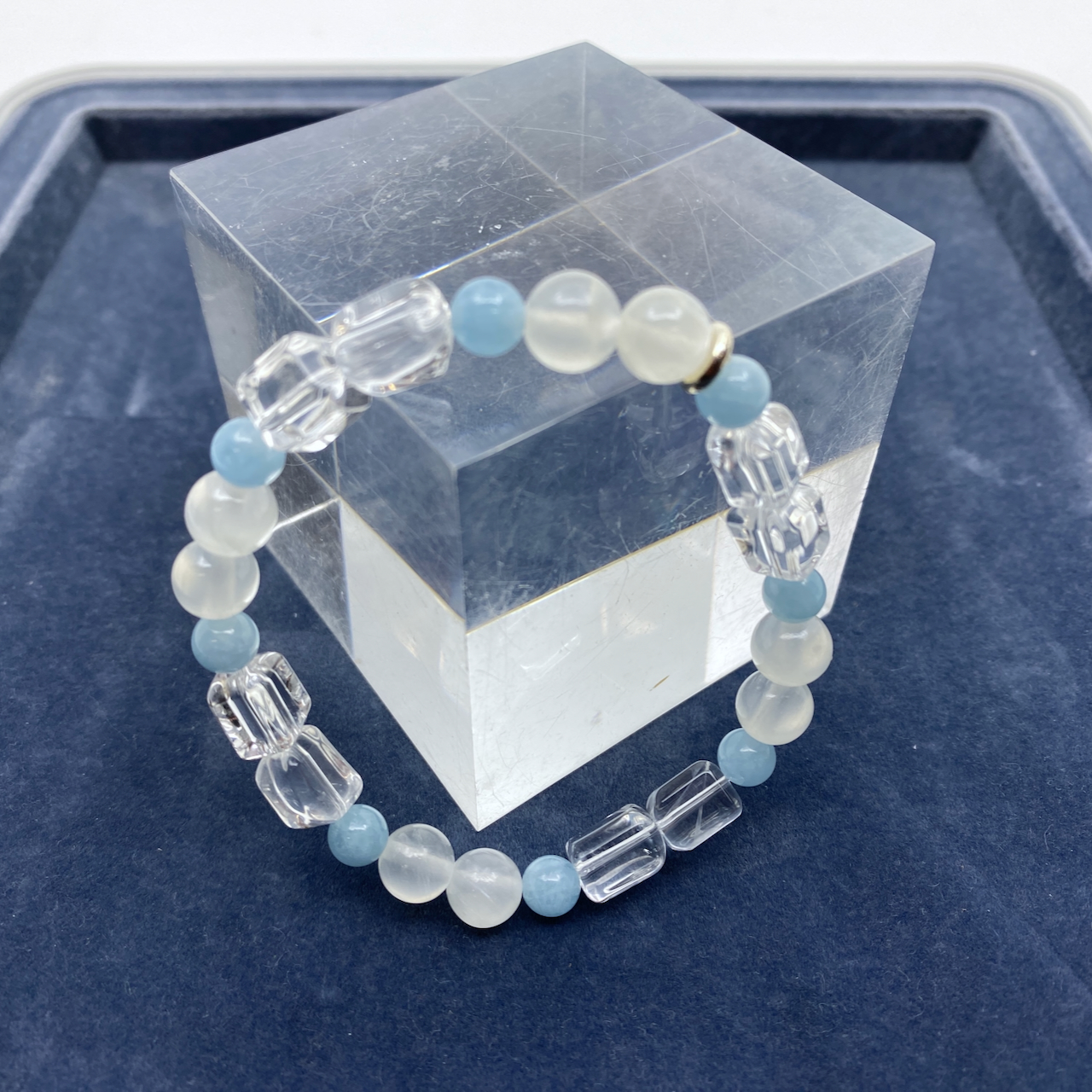 Aquamarin - Selenit - Bergkristall Armband Unikat Design größer Männer