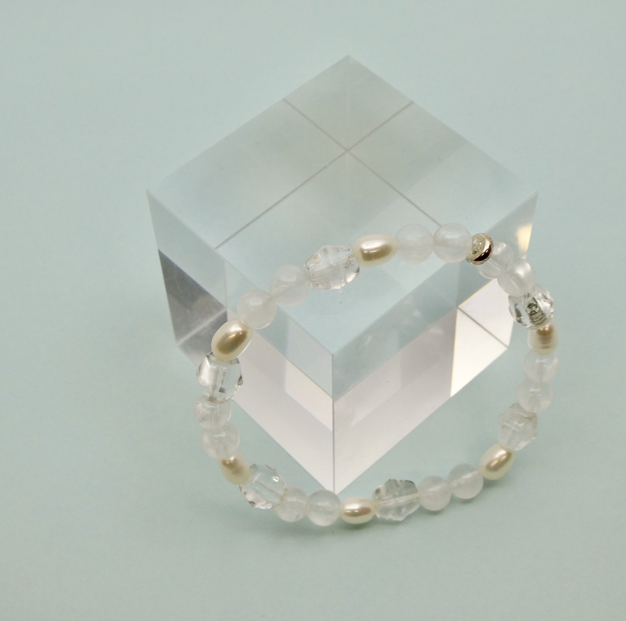 Mondstein - Perlen - Bergkristall Armband Unikat
