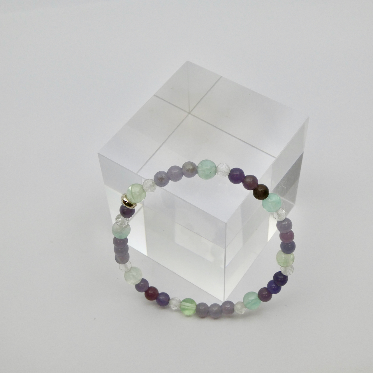 Lepidolith- Fluorit - Bergkristall Armband Unikat