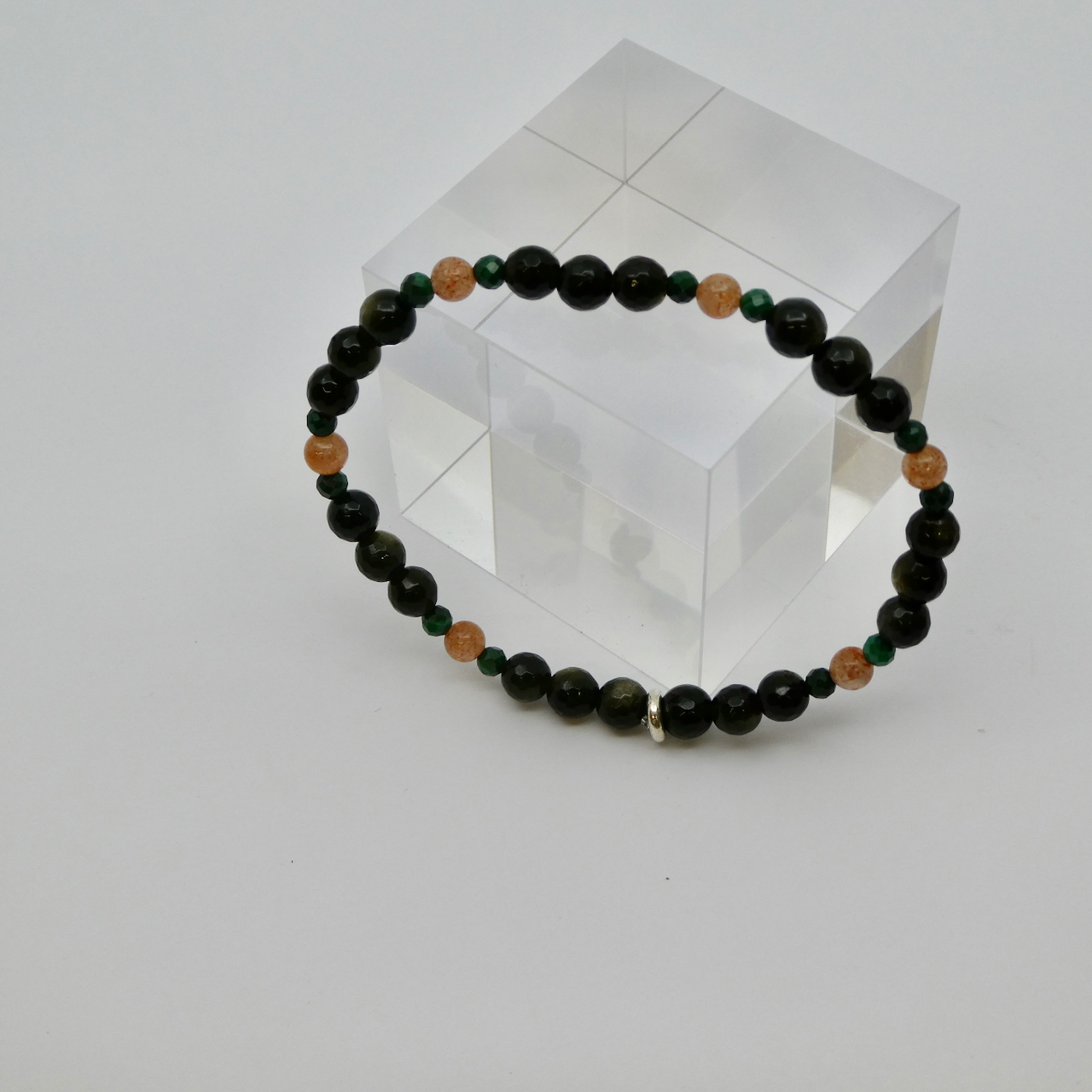 Männer Armband Obsidian - Sonnenstein - Malachit Unikat