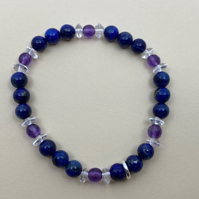 Lapis - Lazuli, Amethyst - Bergkristall Armband Unikat Design größer Männer