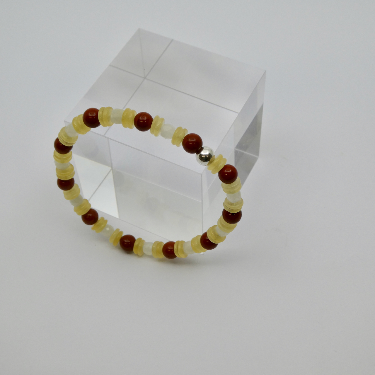 Jaspis rot - Calcit - Mondstein Armband Unikat