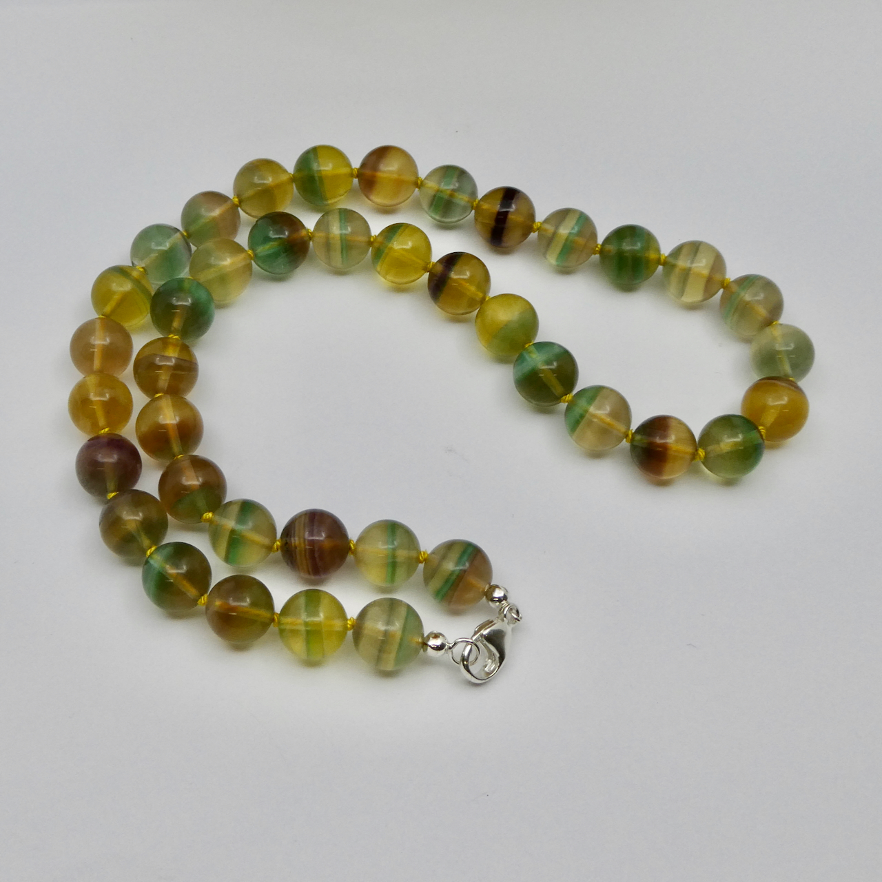 Fluorit bunt Regenbogenfluorit  Edelstein Collierkette Kugeln 10mm
