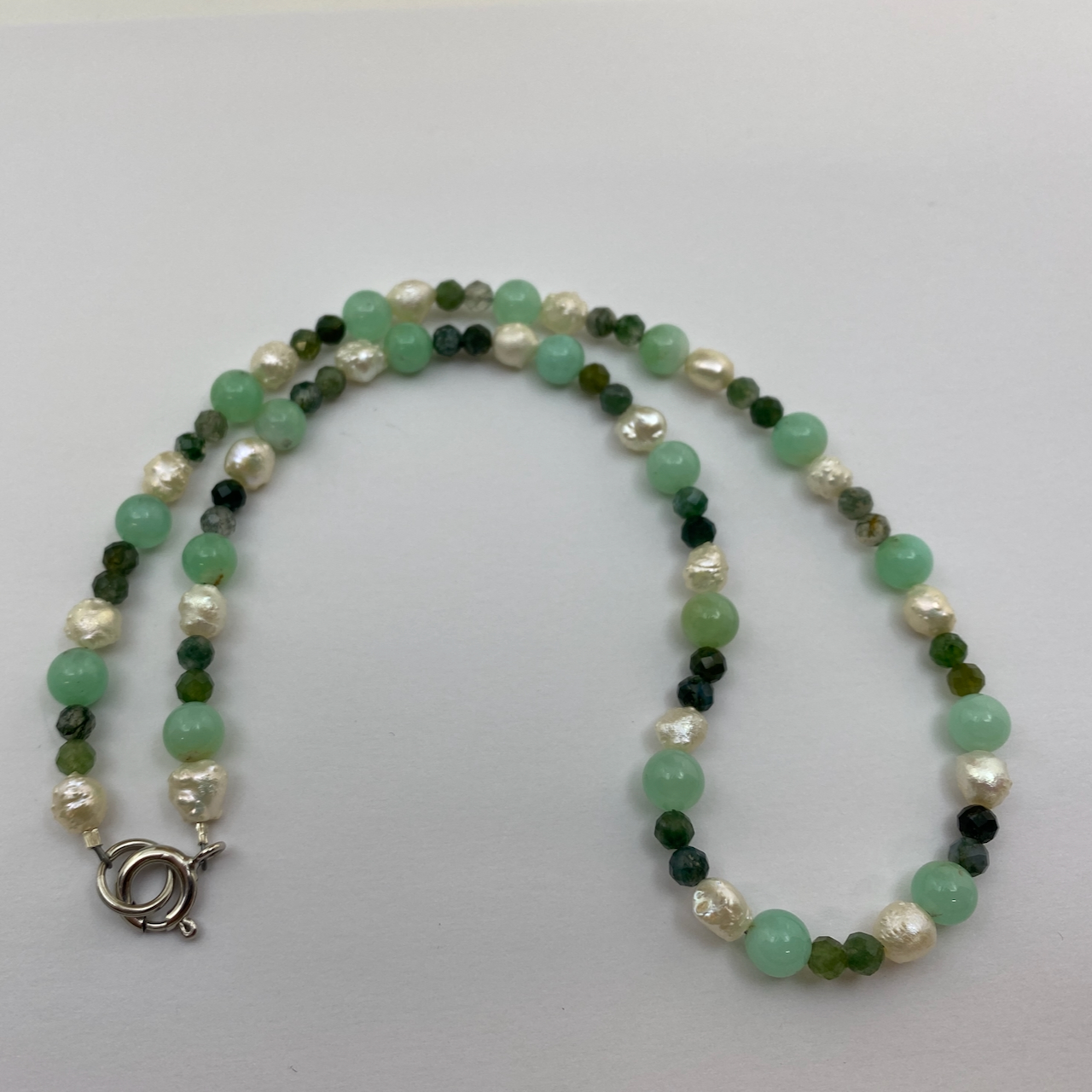 Chrysopras - Moosachat - Perlen Design Edelstein Collierkette