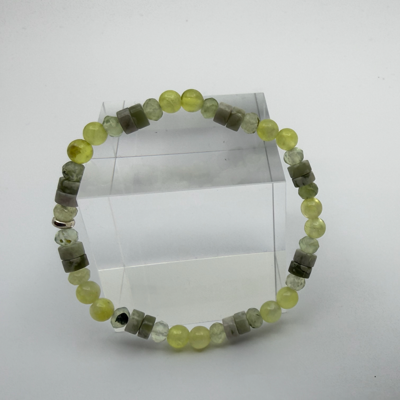 Prehnit gelb - Prehnit grün - Serpentin Design Armband Unikat Männerarmband