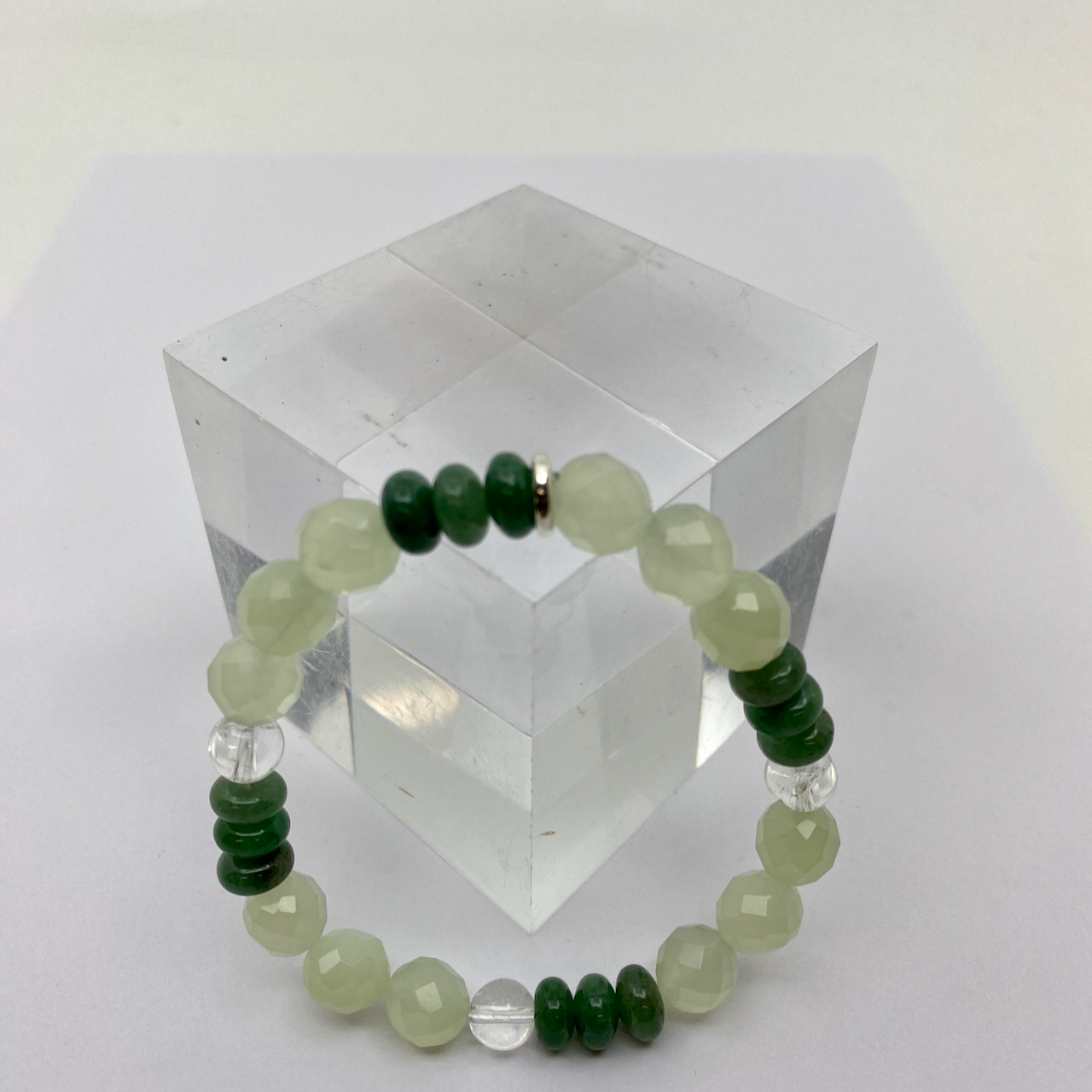 Serpentin- Aventurinquarz - Bergkristall Armband größer Männer