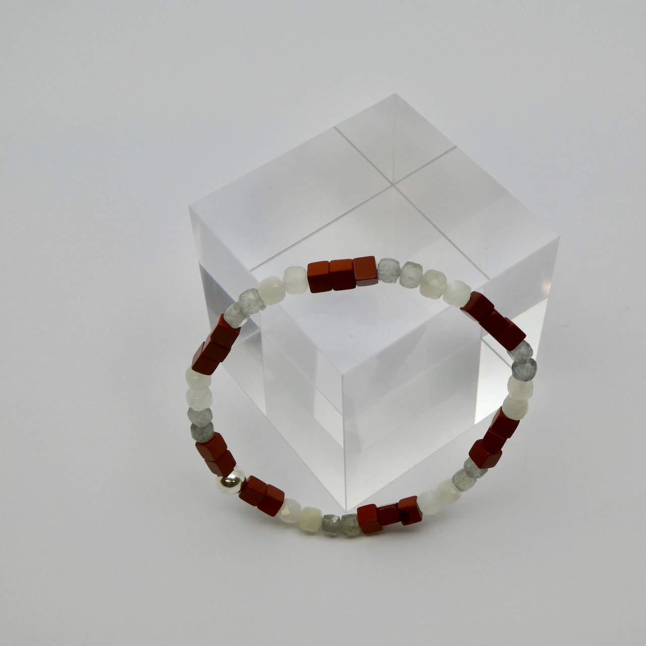Mondstein - Labradorit - Jaspis rot Armband Unikat